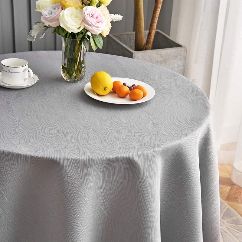 maxmill Round Jacquard Tablecloths Swirl Pattern Spillproof Wrinkle Free Heavy Weight Soft Table Cloth for Circular Table Cover of Buffet Banquet Parties Holiday Dinner Round 90 Inch Light Grey - Image 3